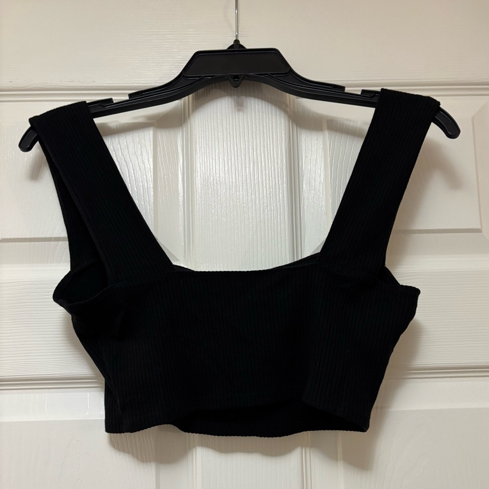 REFORMATION Black Ribbed Square Neck Cropped Top - Picture 7 of 8